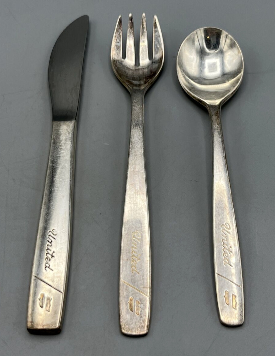 United Airlines Silverware Cutlery 3 Piece Set International Silver Co Vintage