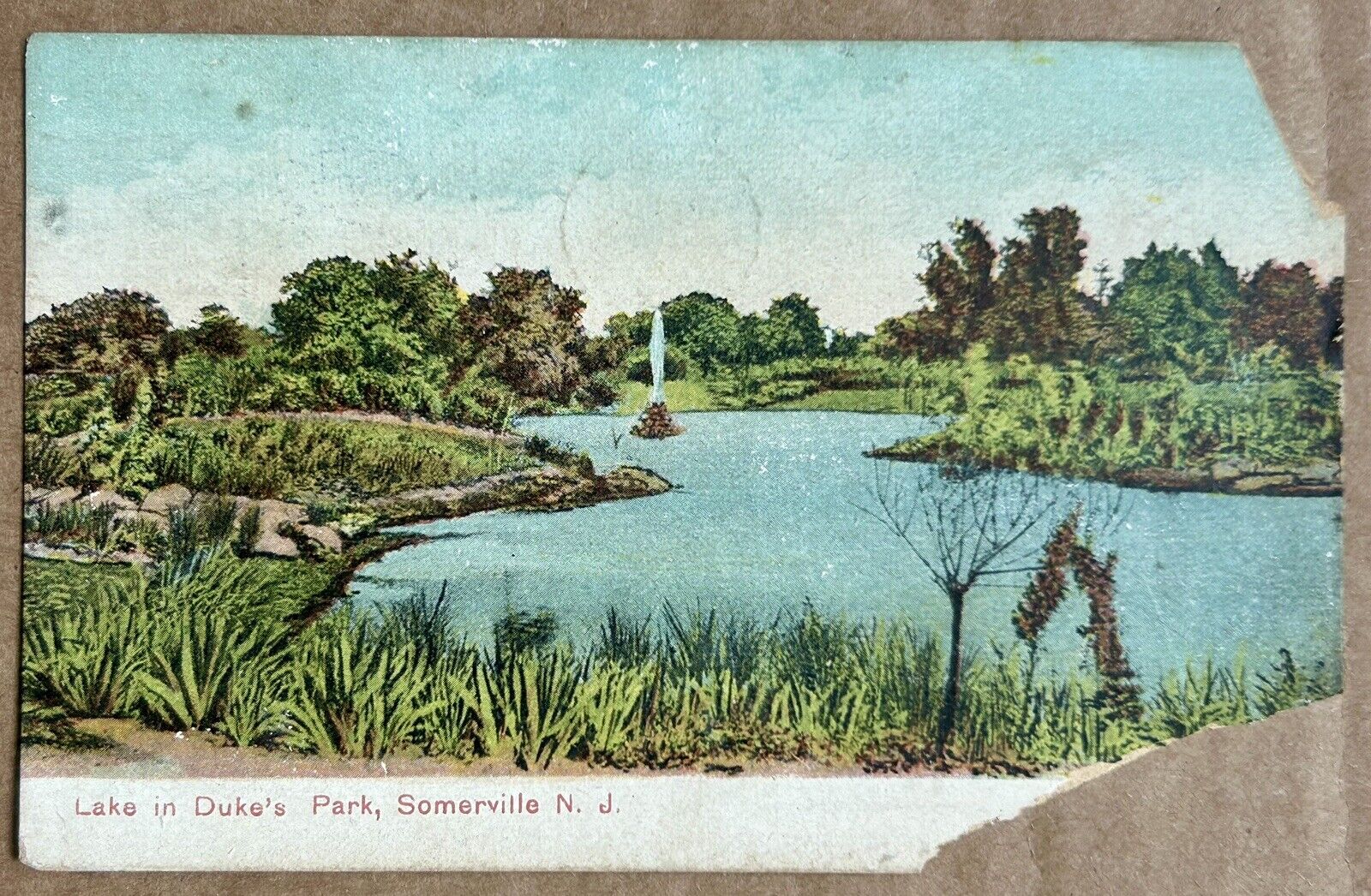 Lake in Duke's Park, Somerville New Jersey NJ Vintage Postcard 1909
