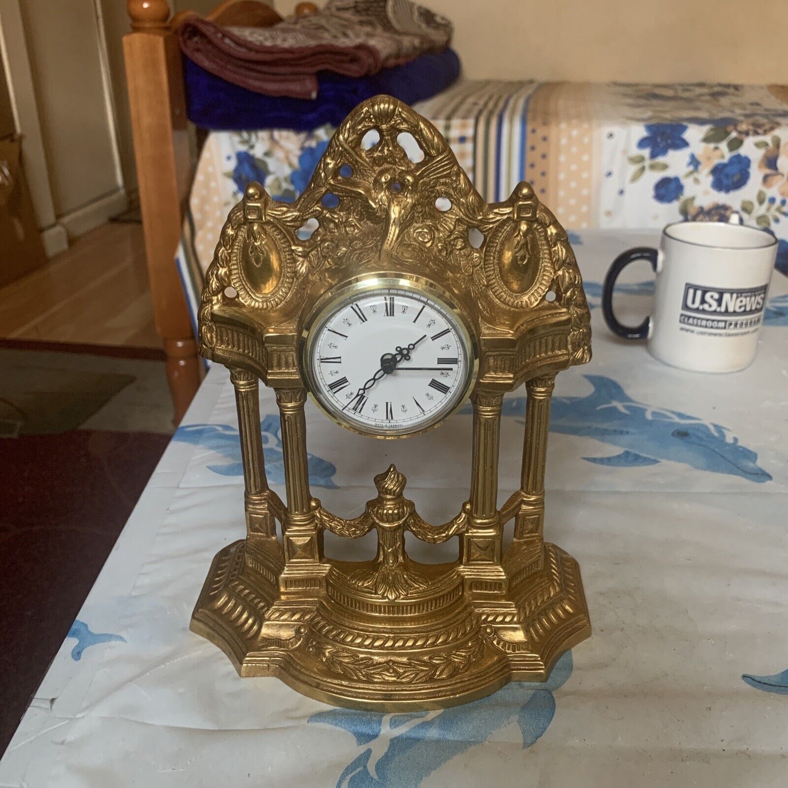 VINTAGE German Quartz Antique Gold Brass Clock Jmperial DORATO OB 73