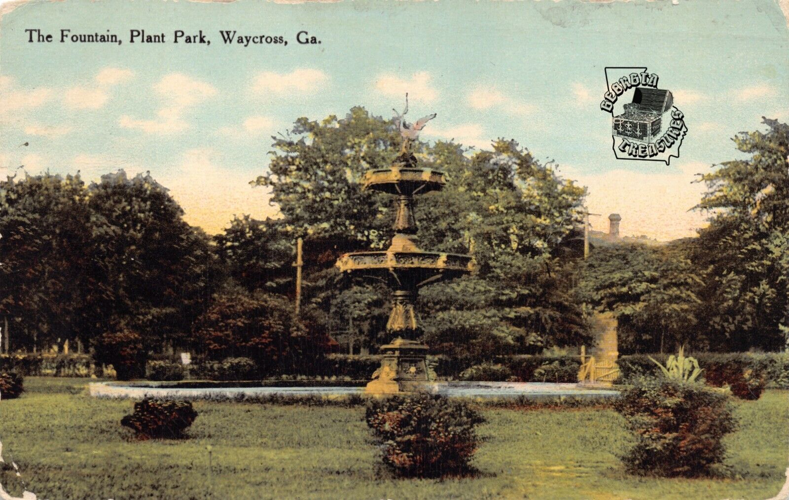 GA~GEORGIA~WAYCROSS~FOUNTAIN IN PLANT PARK~MAILED 1912