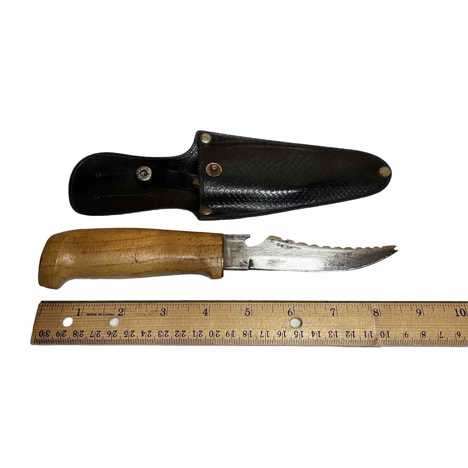 Serrated Zigzag Curved Blade Hook Split Tip Wood Handle Knife Unbranded 8 1/2”