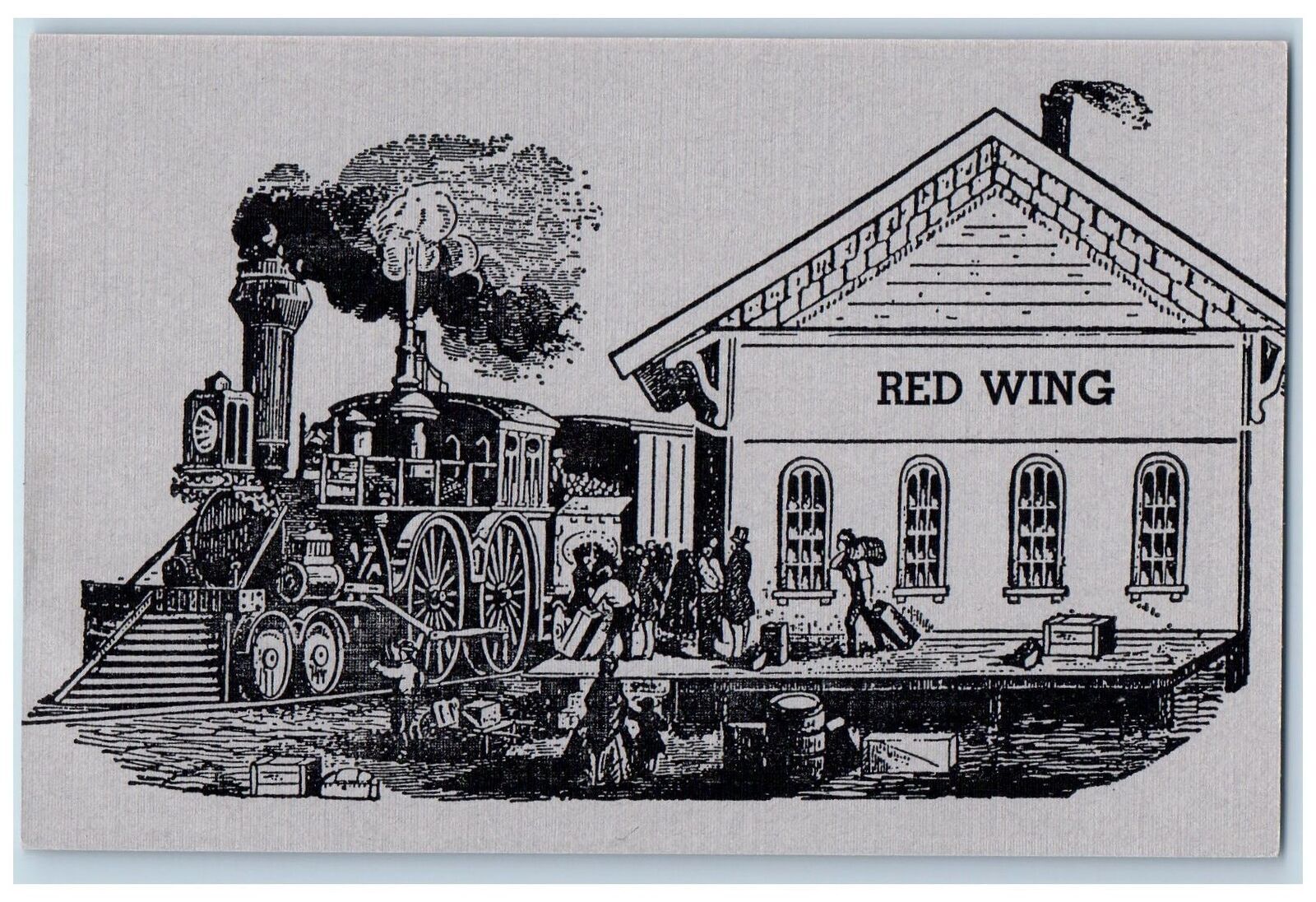 c1910's Locomotive Depot Terminal Passengers Red Wing Minnesota Antique Postcard