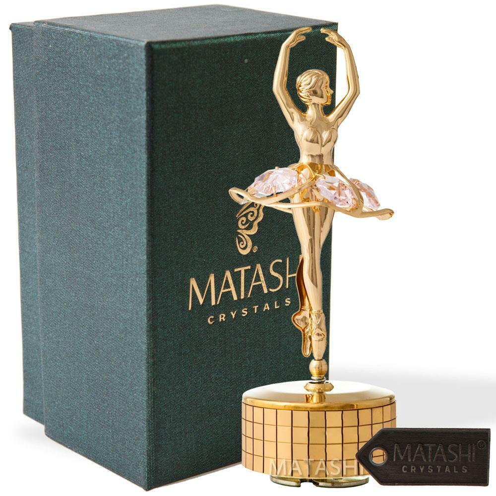 Matashi 24k Gold Plated Ballet Dancer Wind-Up Music Box “Swan Lake”