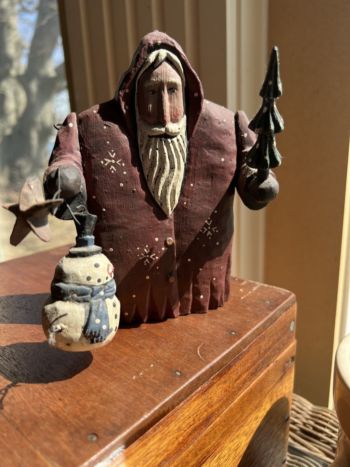VTG Midwest Cannon Falls Greg Guedel Folk Art Carved Wood Santa Figure 