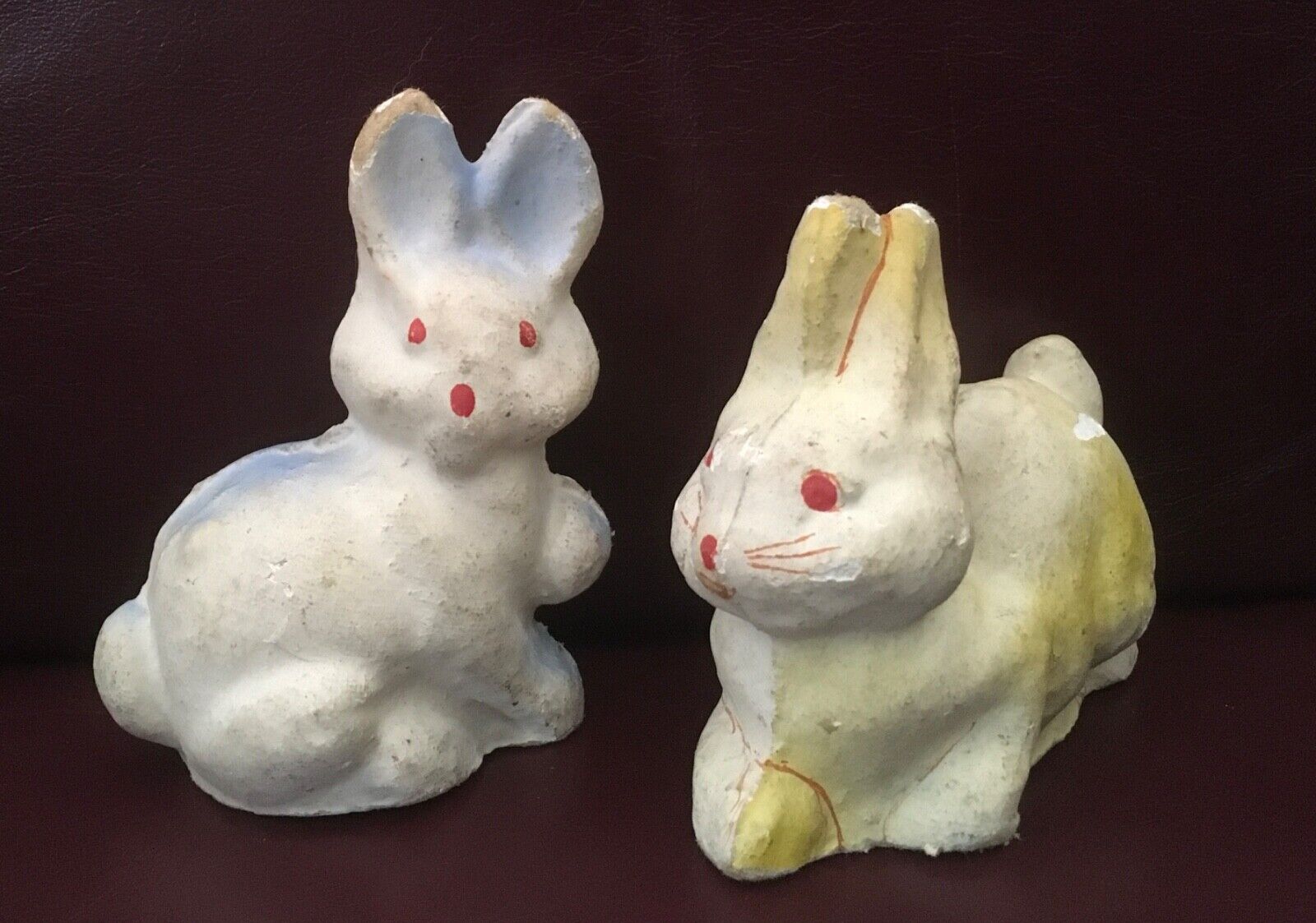 Vintage blue and yellow paper mache Easter bunnies