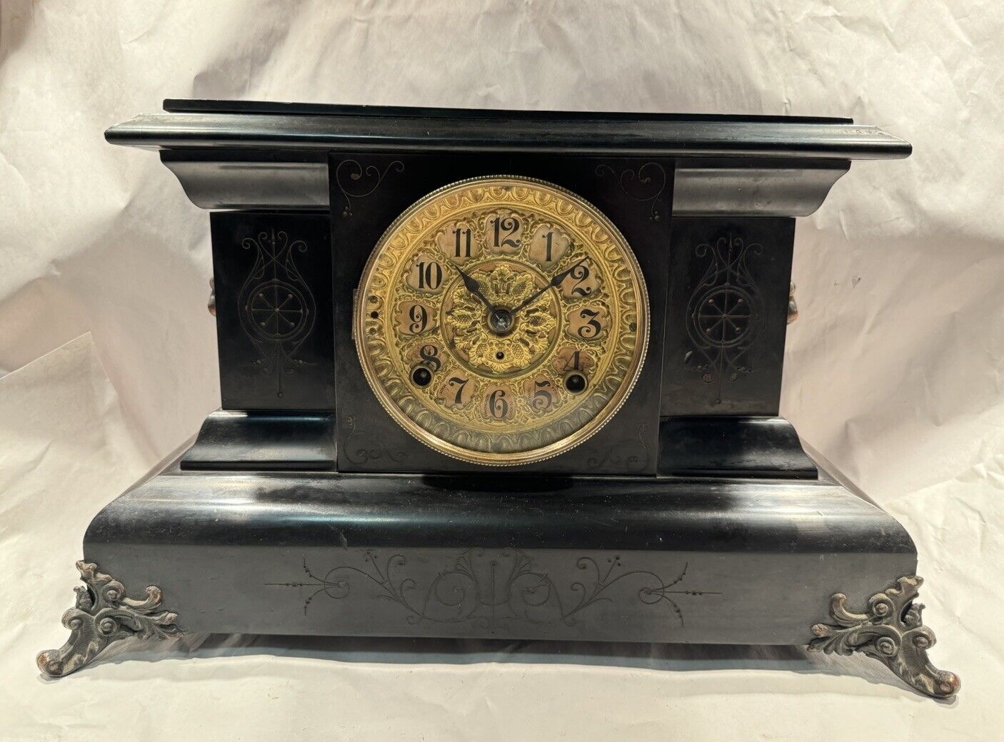 Seth Thomas Antique Black Adamantine Mantel Clock