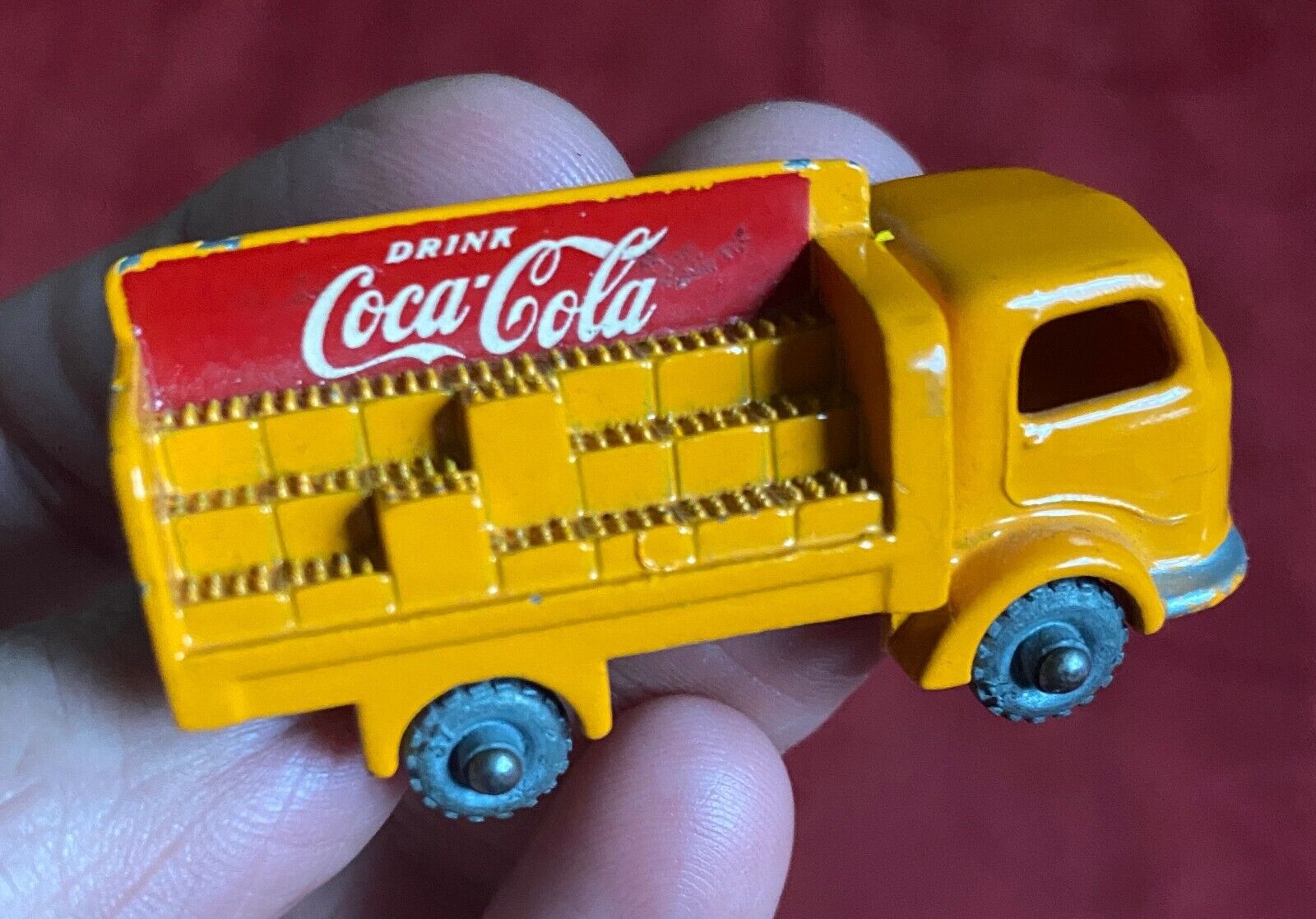 Coca-Cola 1950s Matchbox Lesney Uneven Load No Base Plate Gray Tires Truck