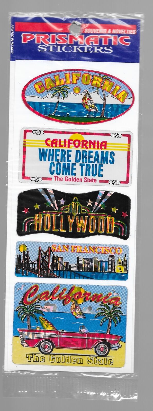 Vintage CALIFORNIA Prismatic Stickers Pack Hollywood San Francisco Golden State