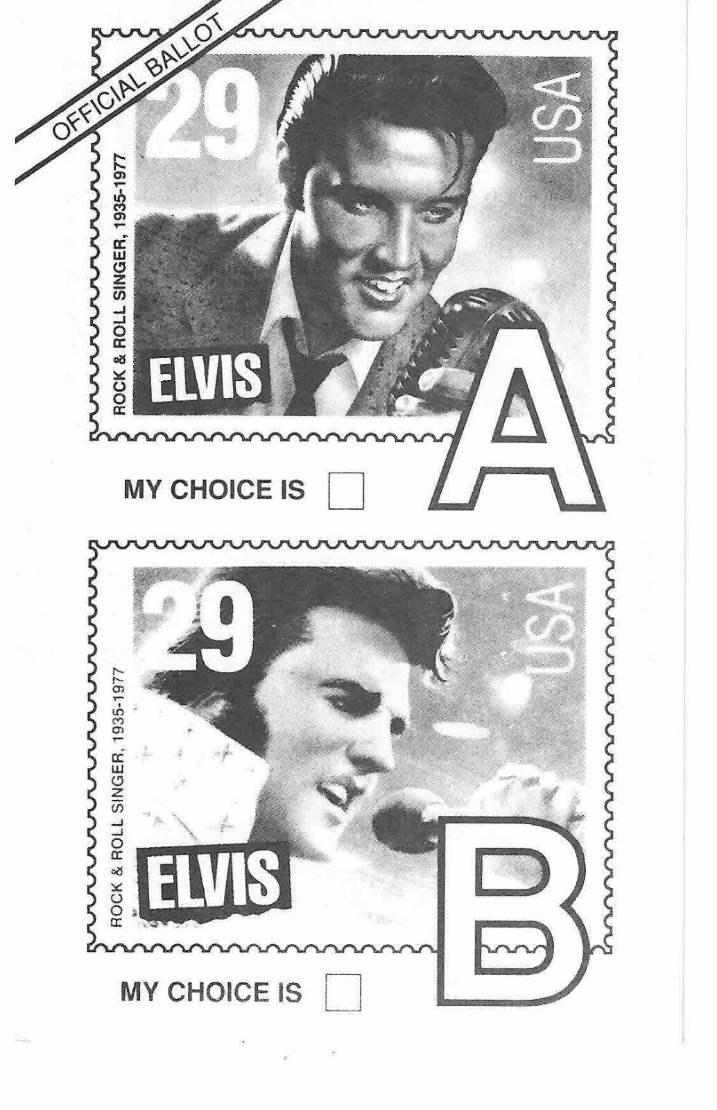 US Elvis USPS Stamp Official Ballot Poll 1993 Mail-In Postcard Unused -Presley