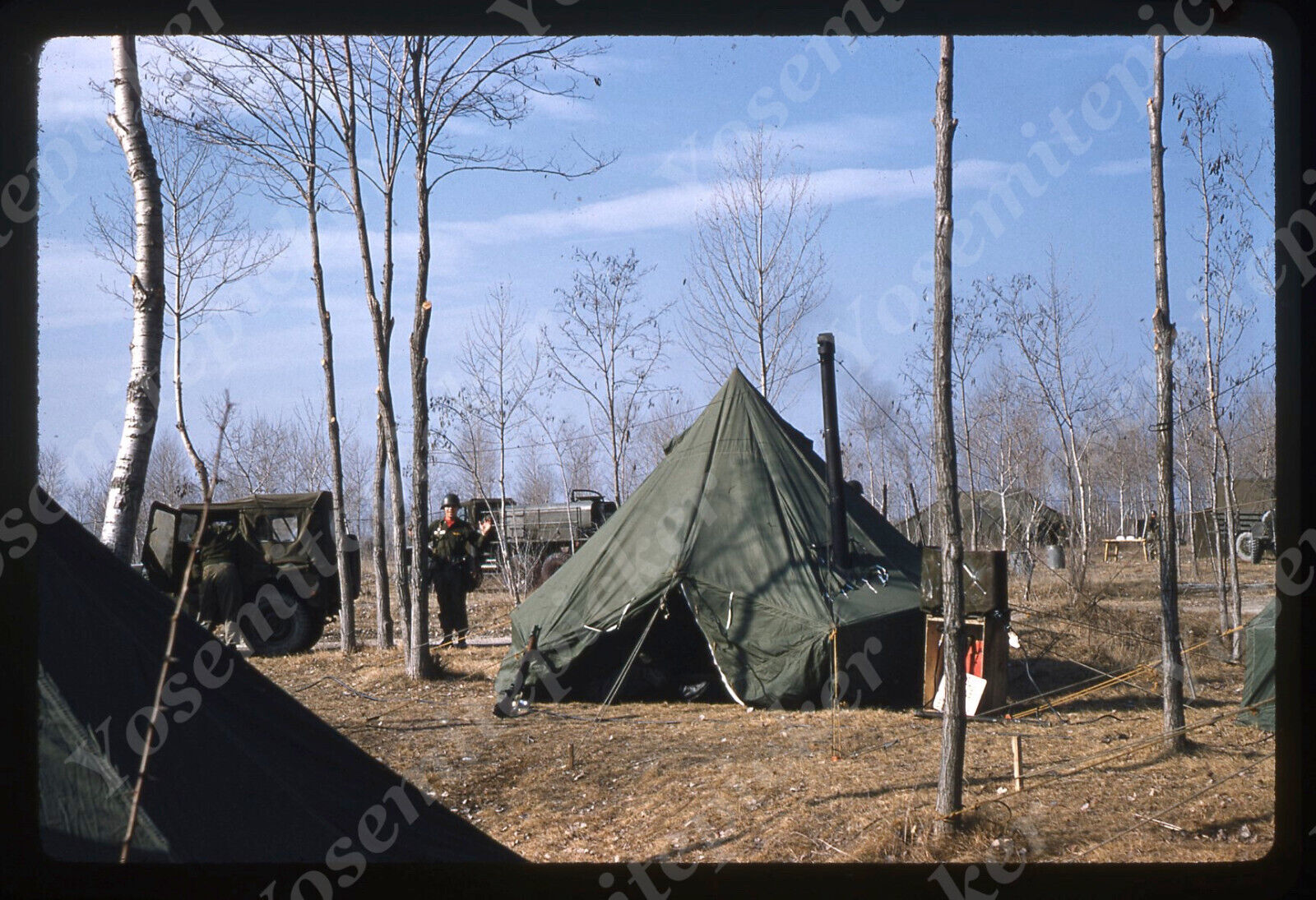 sl75 Original slide  1959 Military base Army tent jeep 010a