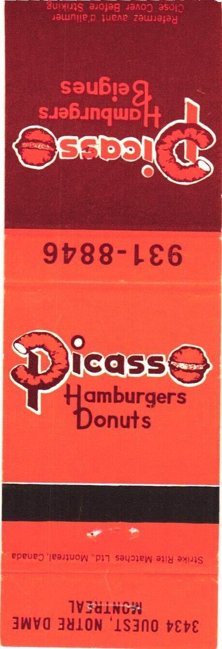 Picasso Hamburgers Donuts Restaurant Vintage Matchbook Cover