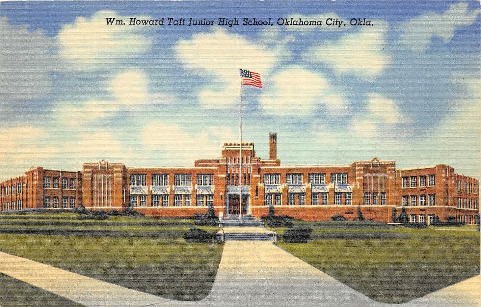 Oklahoma City Oklahoma 1940s Postcard Wm. Howard Taft Junior High School 