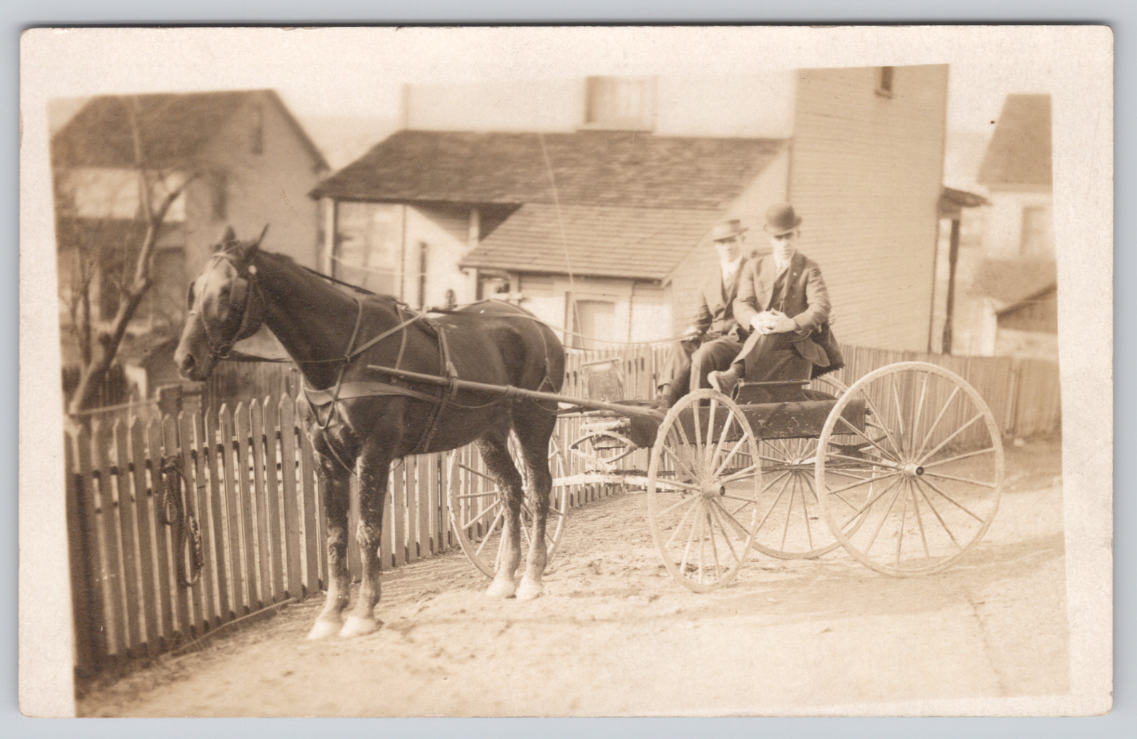RPPC Two Dapper Men One Wearing Bowler In Horse Drawn Carriage A1049