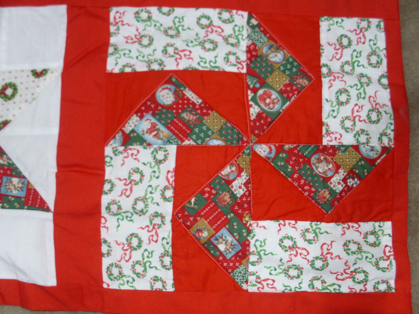 Holiday Christmas Table Runner Folk Art Traditional Patchwork Quilted 56 x 13.5