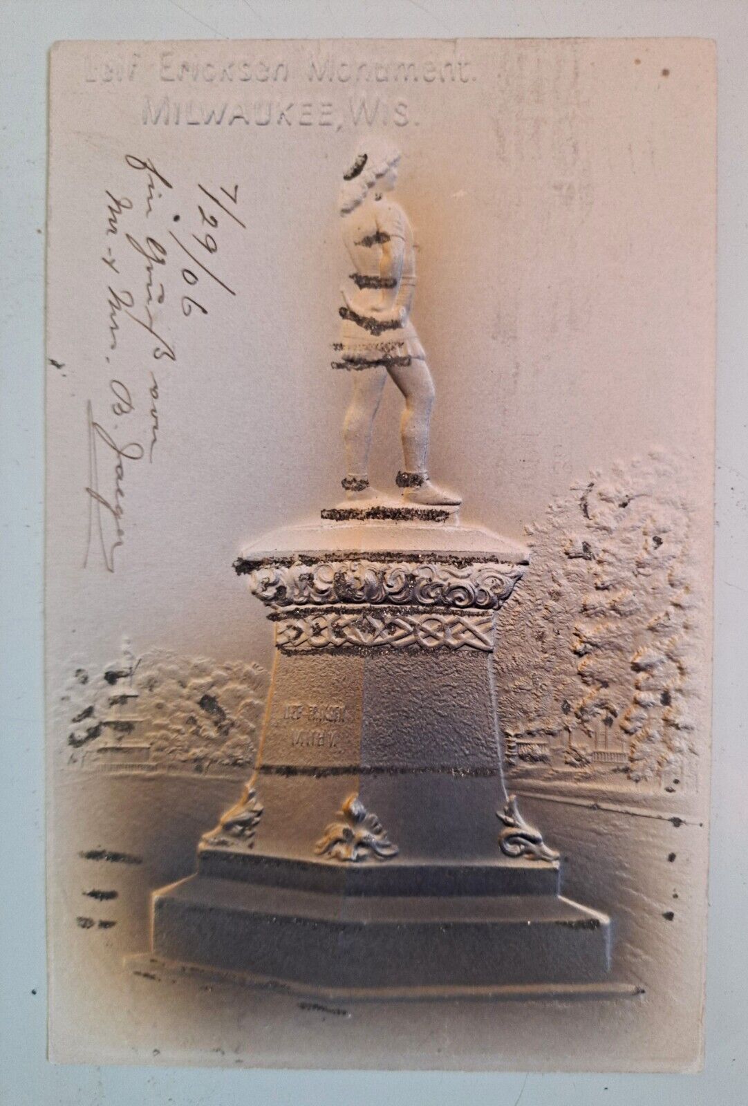 Vintage Postcard, Leif Erickson Monument,Milwaukee, Wisconsin 1906