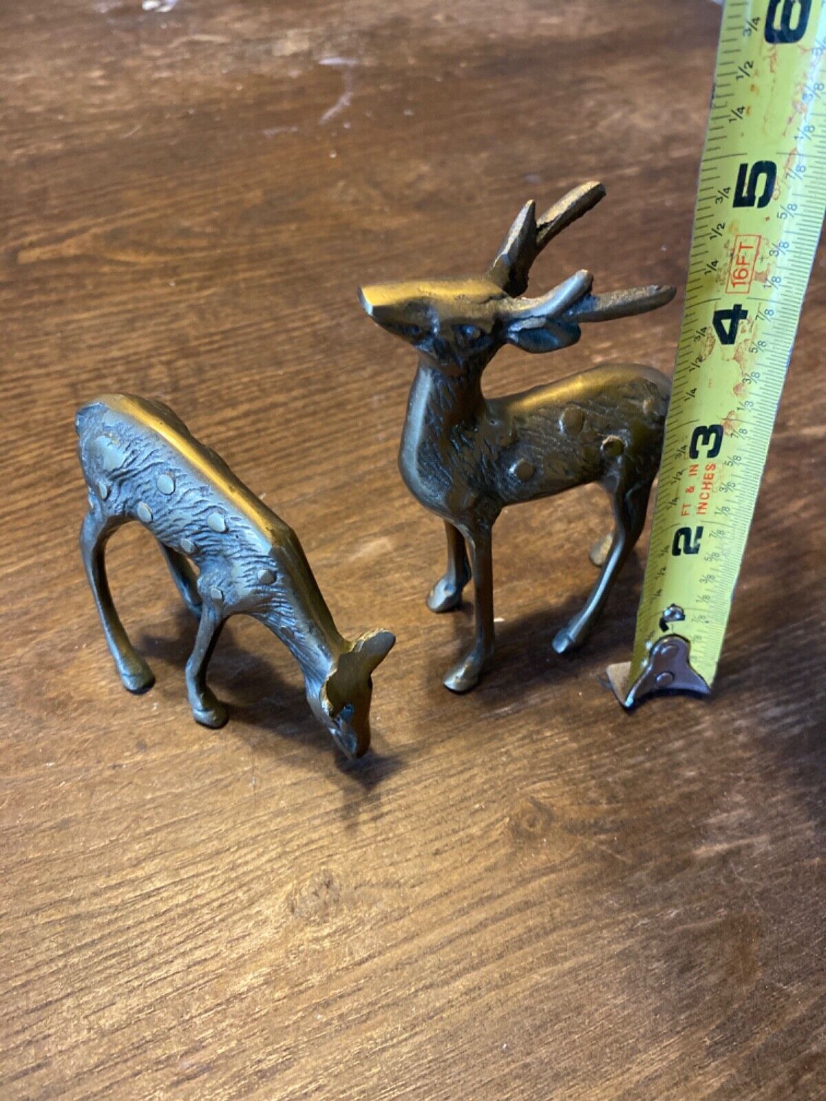 Vintage Brass Deer Figurine Statues Buck & Doe Christmas Reindeer LOT SET OF 2