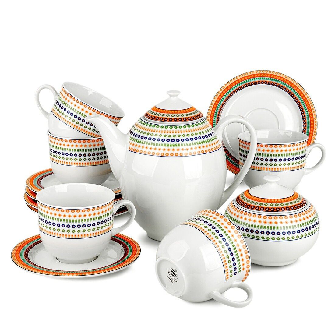 14pc Antique Mosaic Czech Porcelain Tea Service Set FIne China Tea Set 14/6