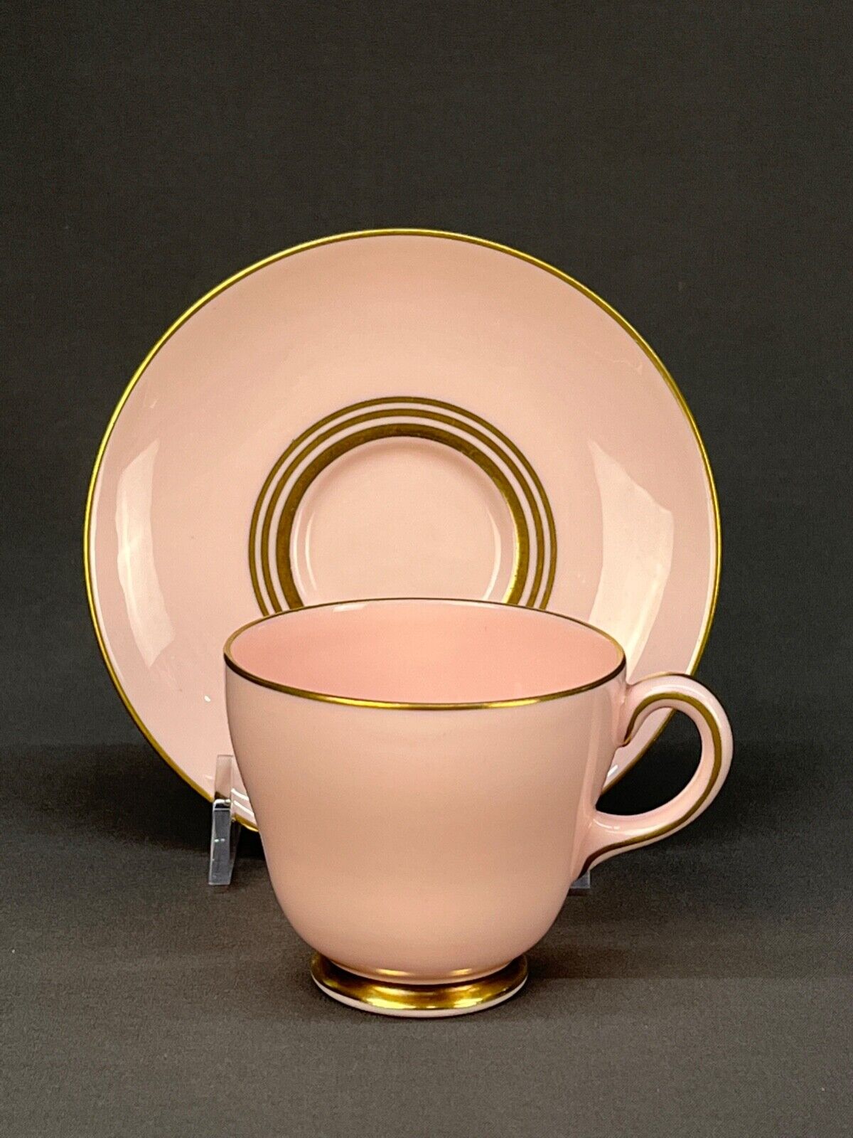 Scarce 1957 Wedgewood Alpine Pink + Gold Demitasse Cups + Saucer #3228