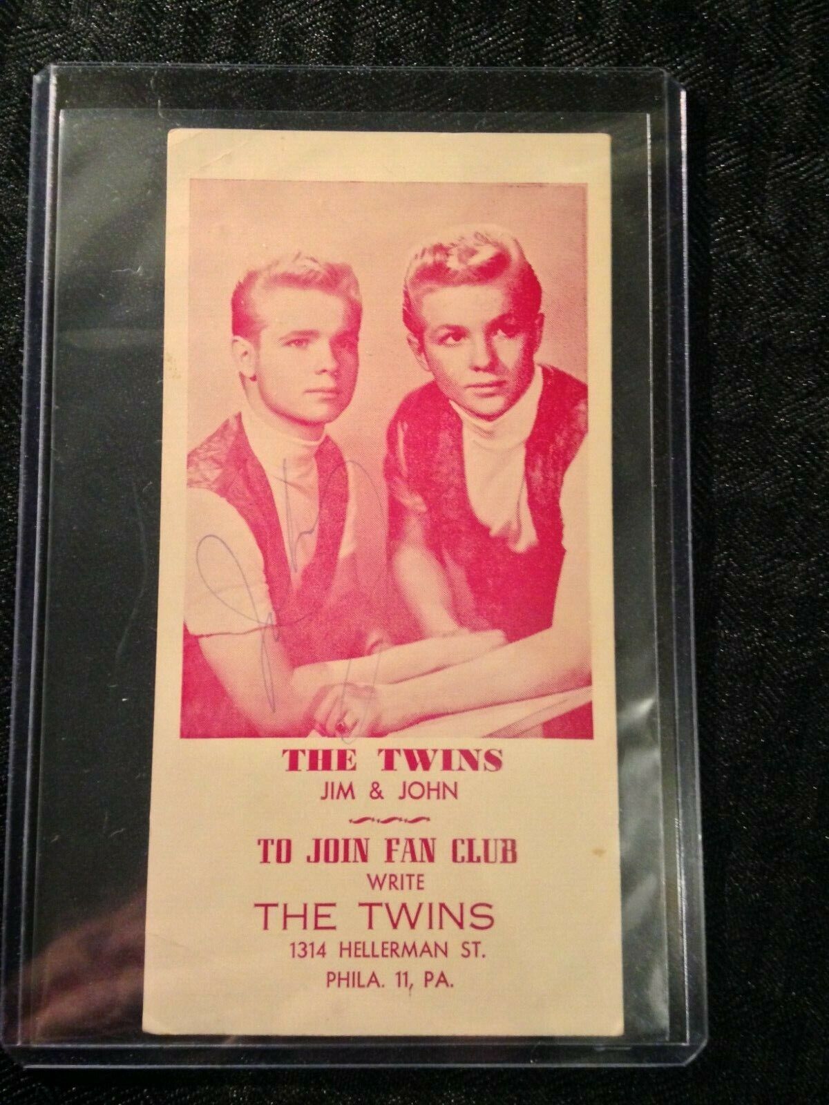 50s Group Rocker Doo Wop Teen PS EP 45 THE TWINS VTG Signed Card / AD