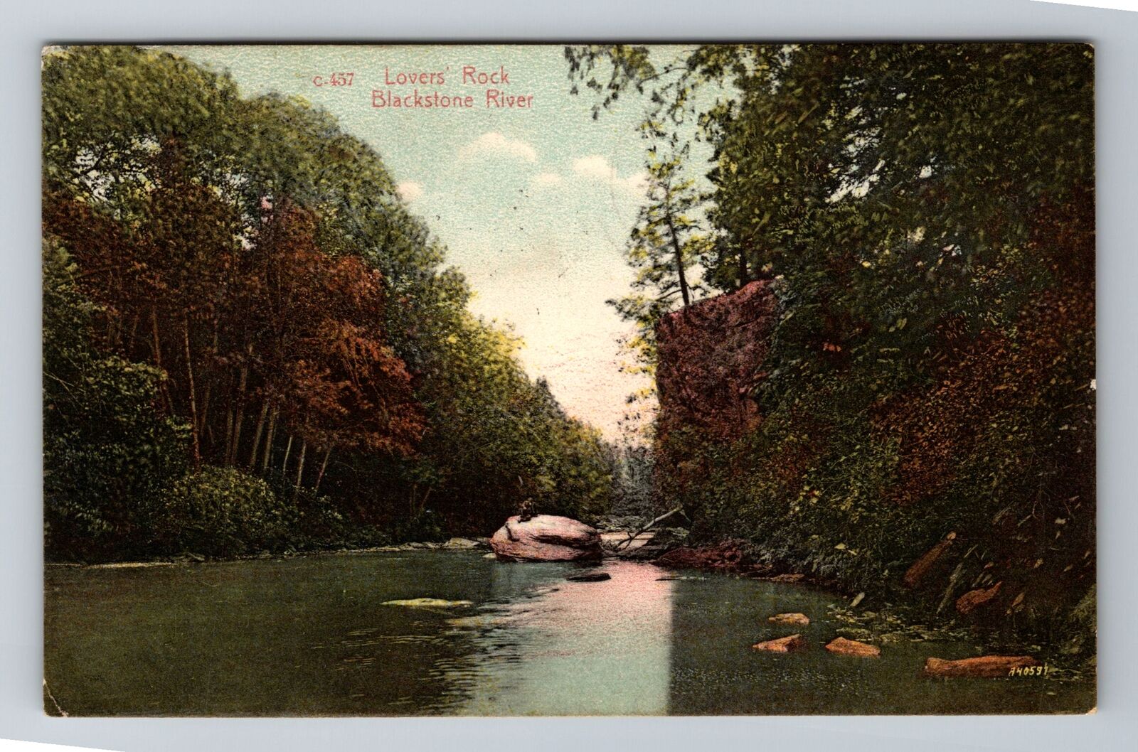 RI-Rhode Island, Lovers Rock, Blackstone River, Antique, Vintage c1907 Postcard