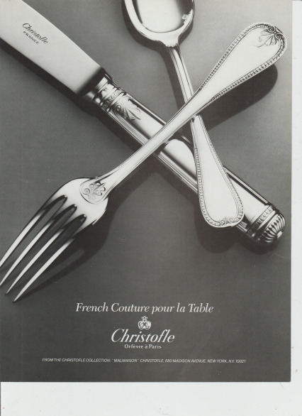 CHRISTOFLE French silverware silver fork 1986 vintage ad Architectural Digest