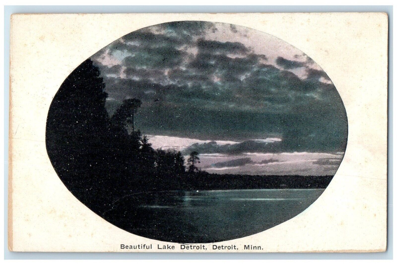 c1910's Beautiful Lake Detroit River Trees Sunset Detroit Minnesota MN Postcard