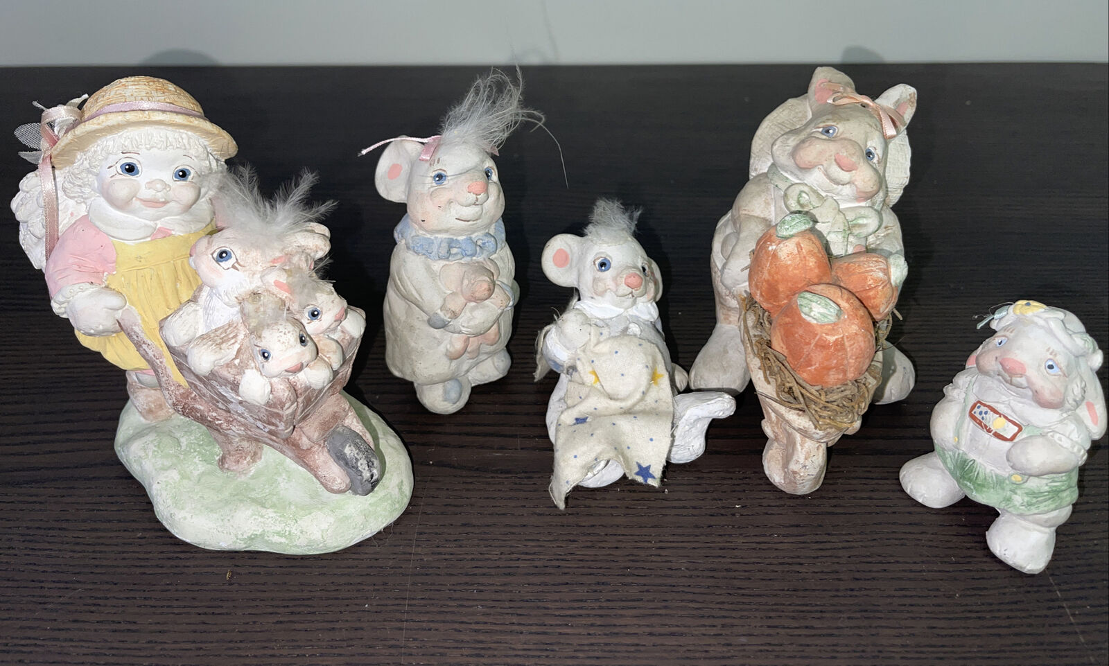 Lot of 5 Kristin Easter Bunny Rabbits, Cast Art Dreamsicles Vintage