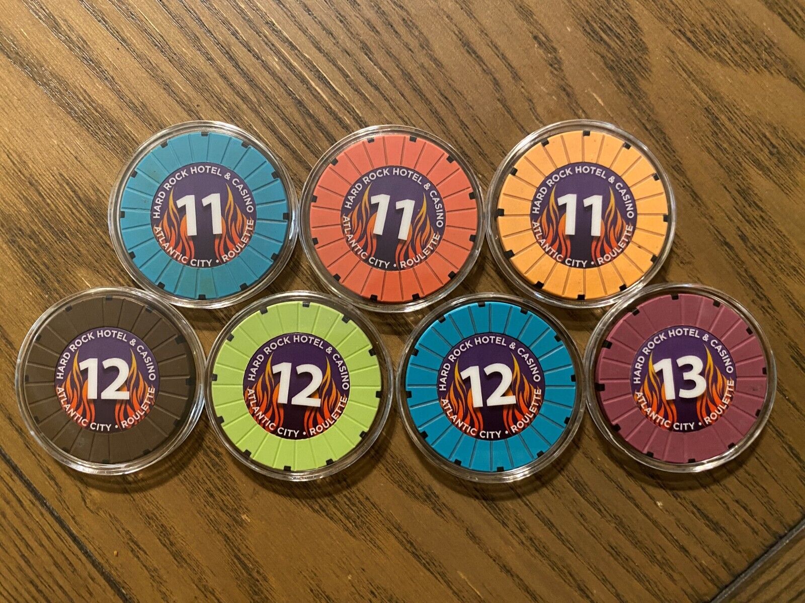 Lot of 7 Roulette Chips from Hard Rock Atlantic City, NJ