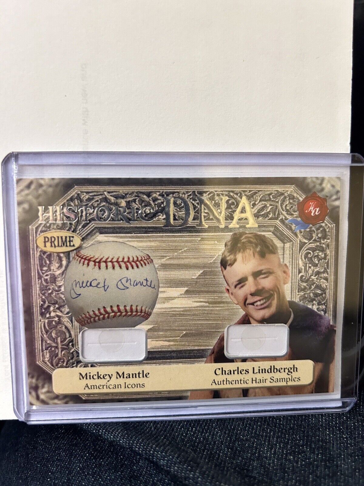 Historic Dna Prime Two Mickey Mantle And Charles Lindbergh 4/5