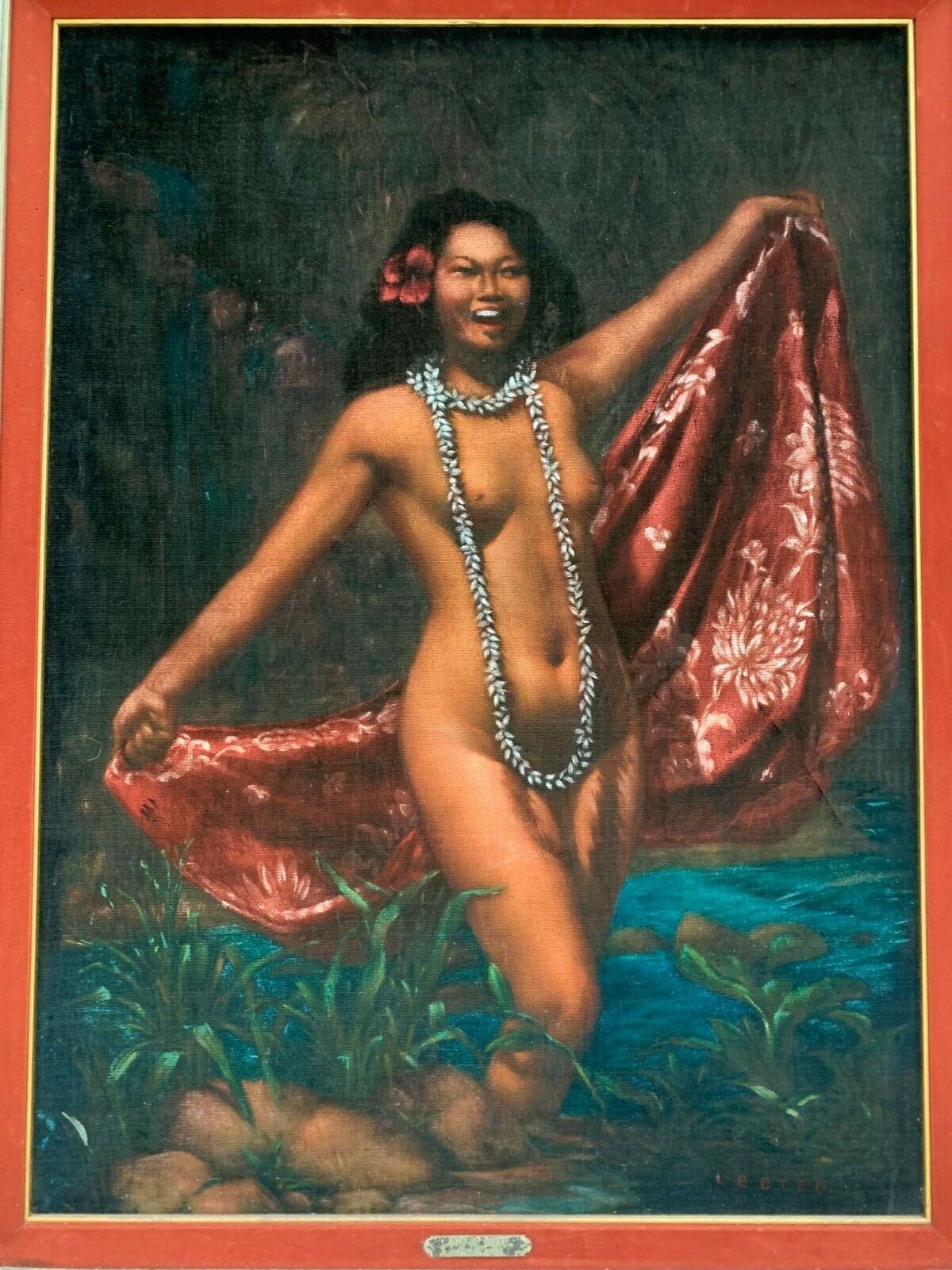 Framed Leeteg of Tahiti - Joie De Vivre art painting on Black Velvet