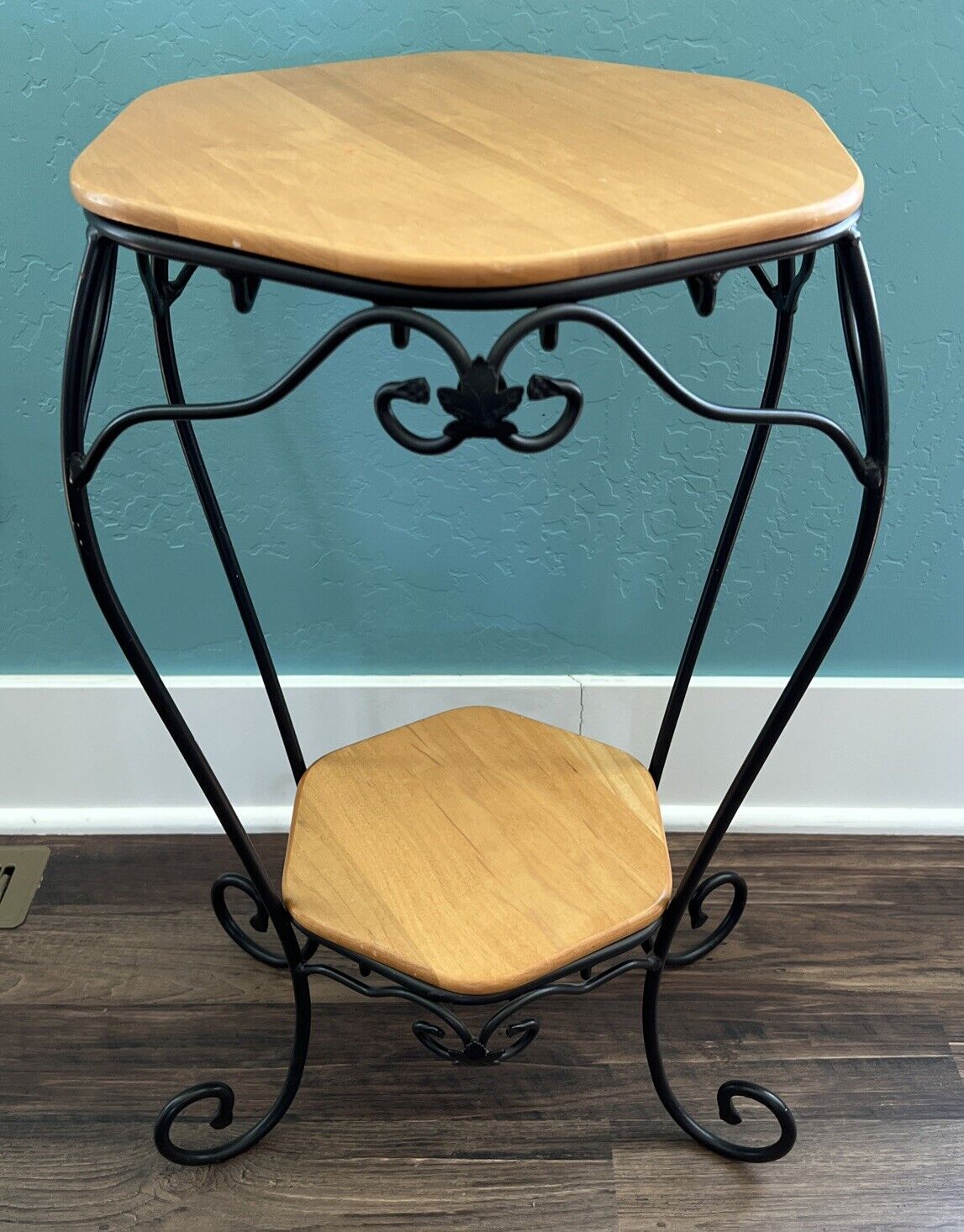 LONGABERGER Wrought Iron Generations End Table Stand with 2 Wood Shelves