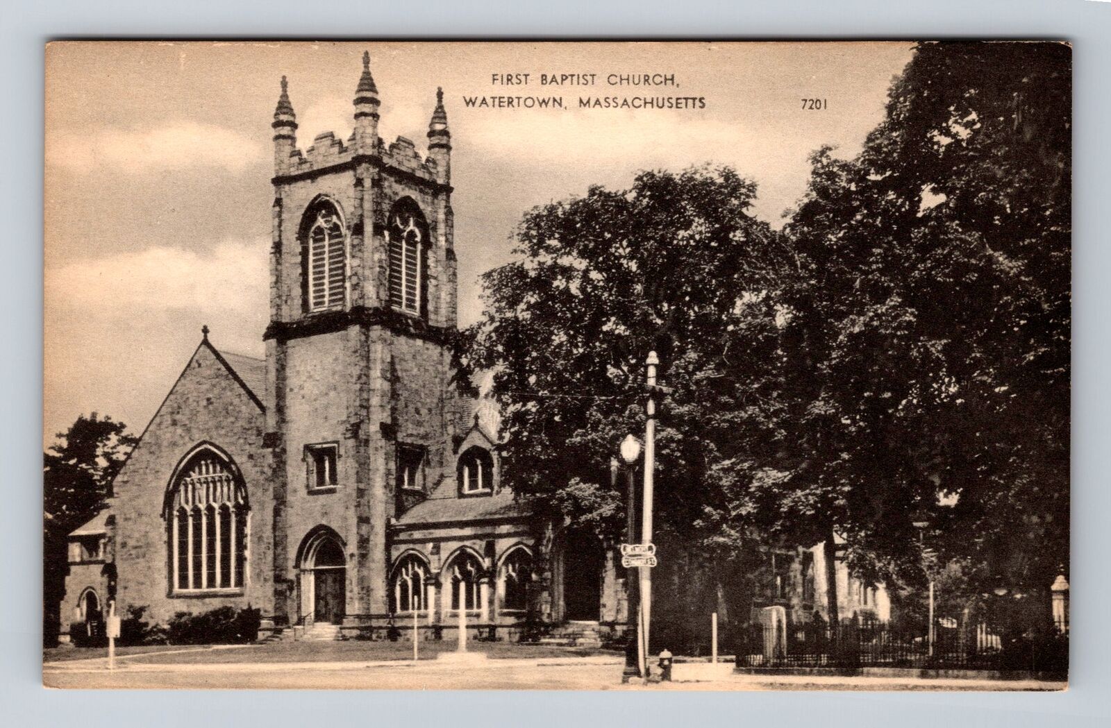 Watertown MA-Massachusetts, First Baptist Church, Antique Vintage Postcard