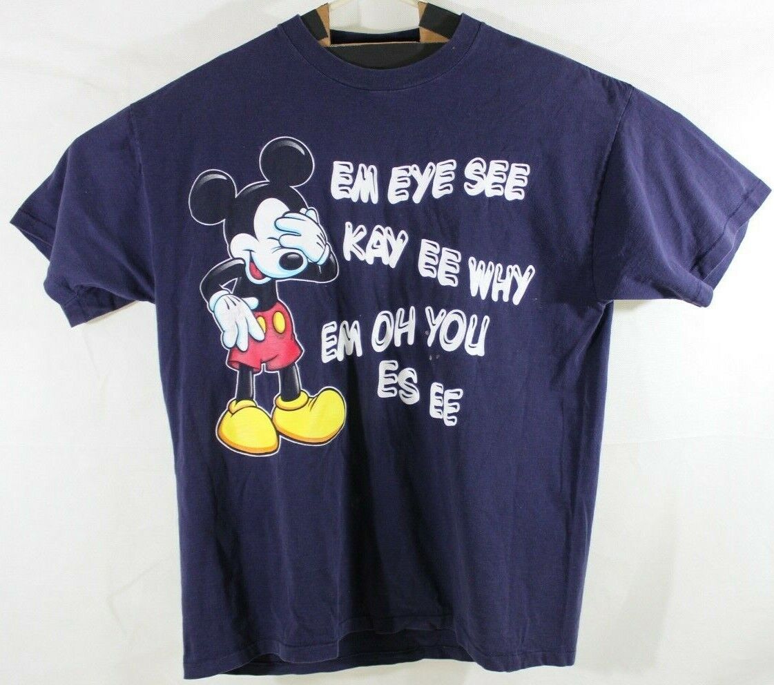 VTG 90s Mickey Mouse Adult Large XL Disney Designs Blue Short Sleeve Shirt