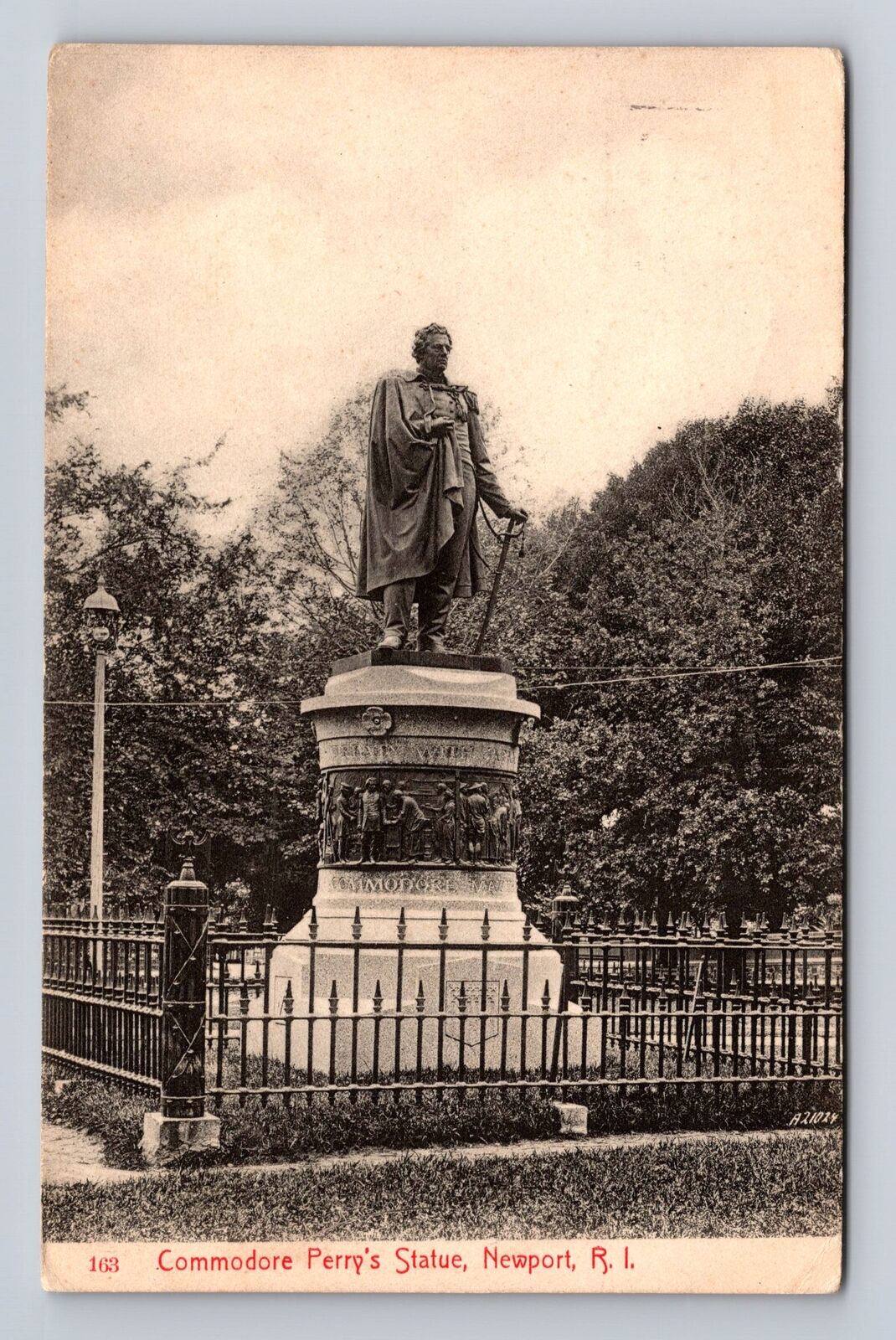Newport RI-Rhode Island, Commodore Perrys Statue, Antique Vintage c1912 Postcard