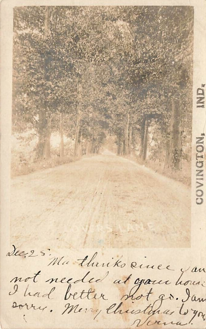 1906 RPPC Lovers Lane Dirt Road Real Photo Covington Indiana IN P575