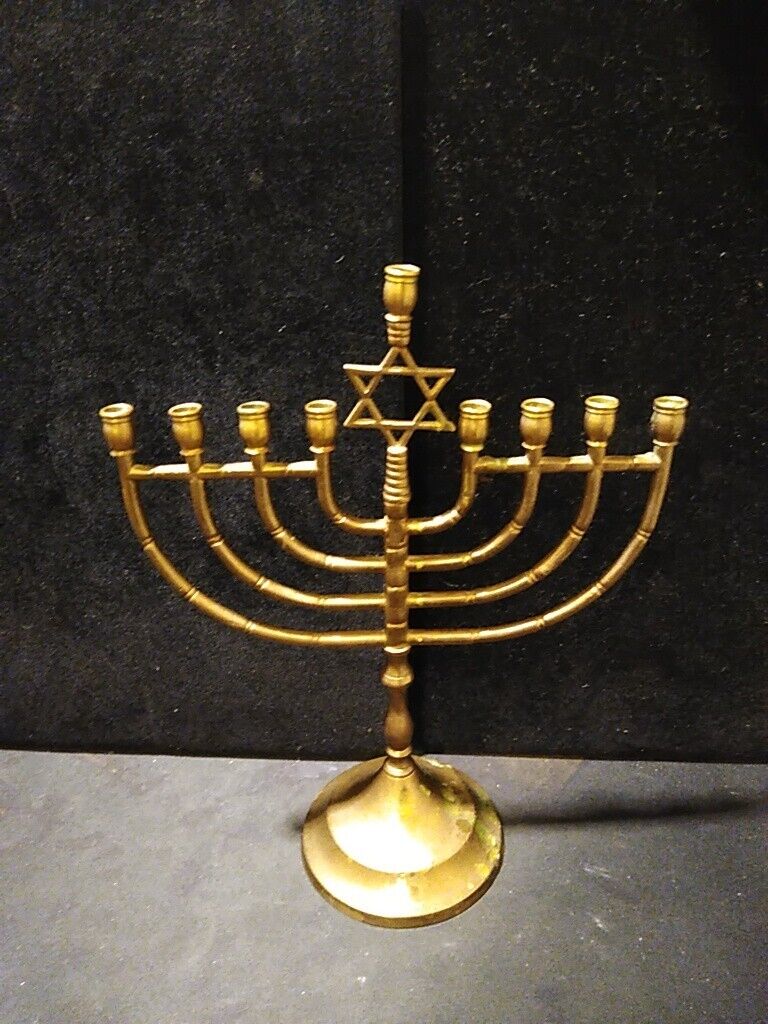 Antique Judaica Solid Brass Menorah Vintage Hanukkah Candlesticks
