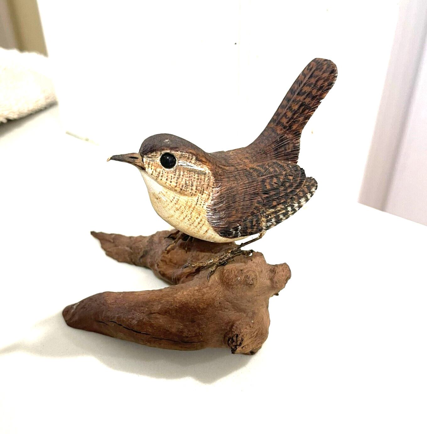 House Wren Bird Carved from Wood and Painted by Pete Micciche 1981