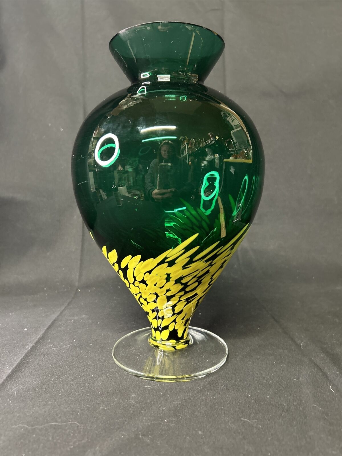 Sasaki Malaga Vase 10.5” Art Deco Crystal Green Yellow Handcrafted Poland