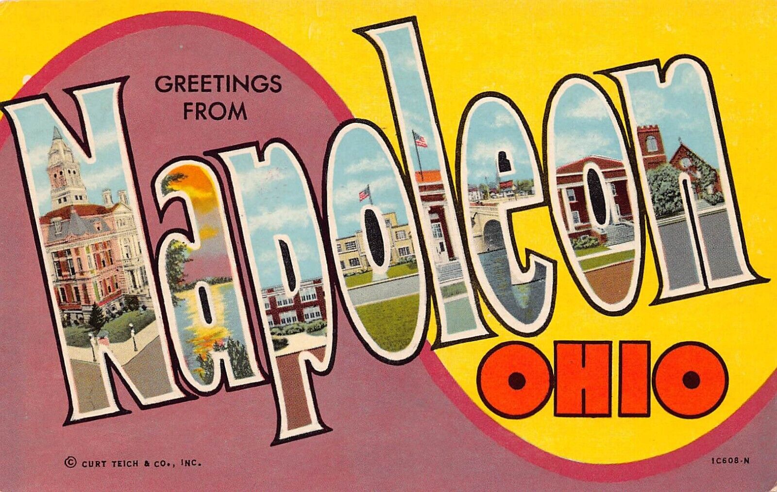 Napoleon Ohio OH Greetings From Large Letter Chrome 1C608-N Postcard