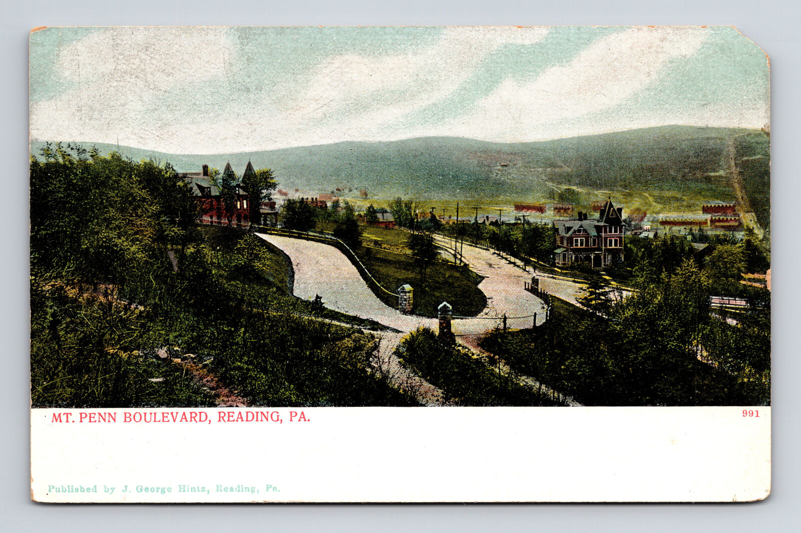 UDB Postcard Reading PA Pennsylvania Mount Penn Boulevard Blvd Town View