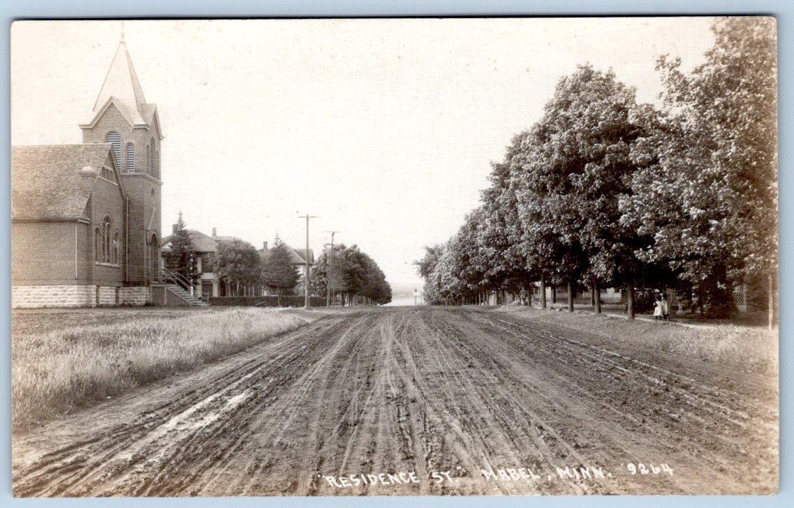 1910's RPPC MABEL MINNESOTA RESIDENCE STREET DIRT ROAD CHURCH HOUSES POSTCARD