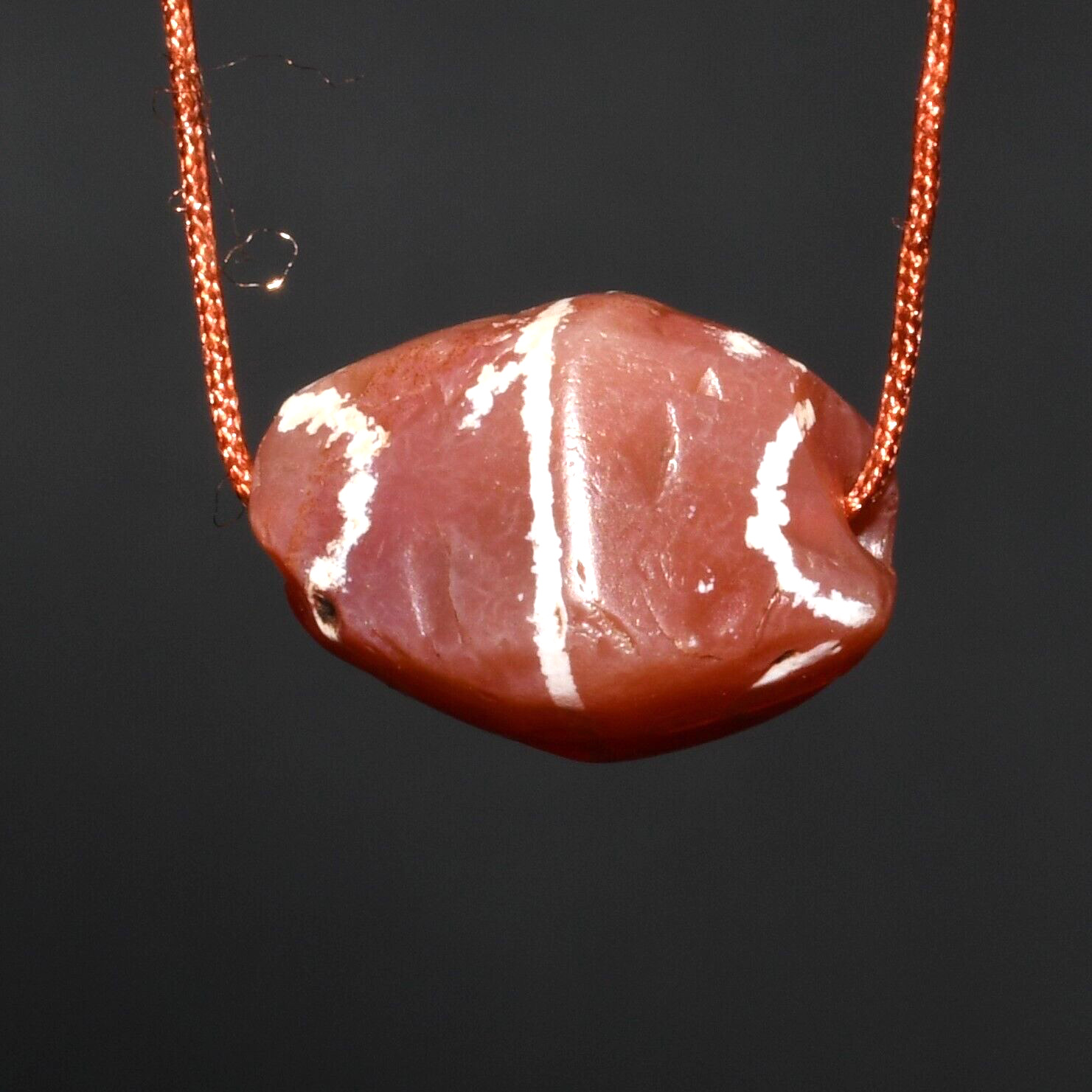 Ancient Near Eastern Etched Carnelian Bead with Stripes over 1500 Years Old
