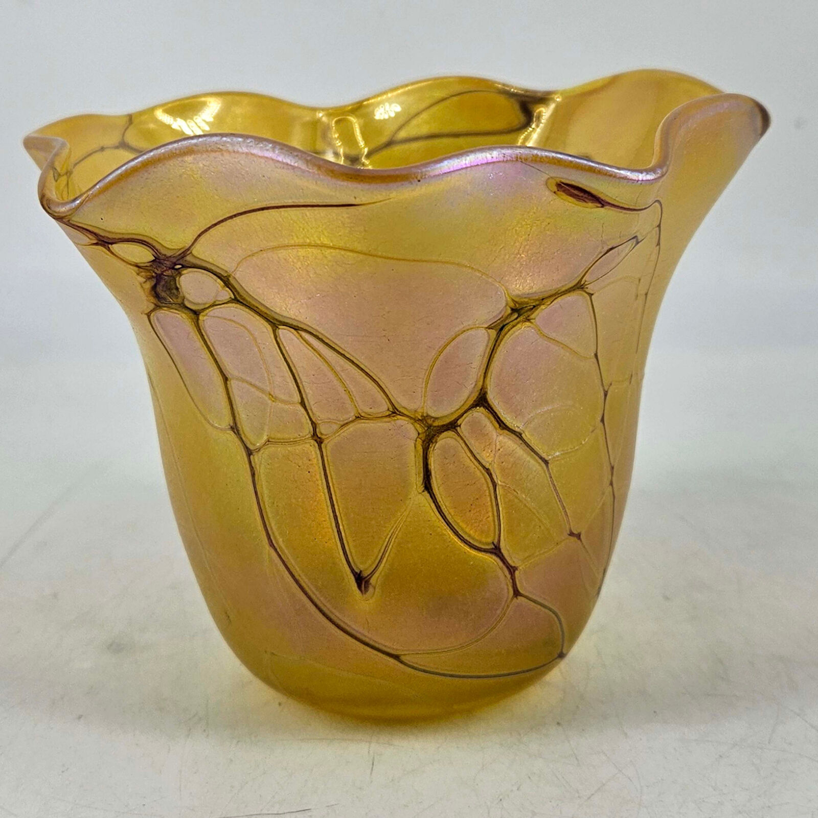 Vintage Handblown Art Glass Iridescent Handkerchief Vase or Votive holder
