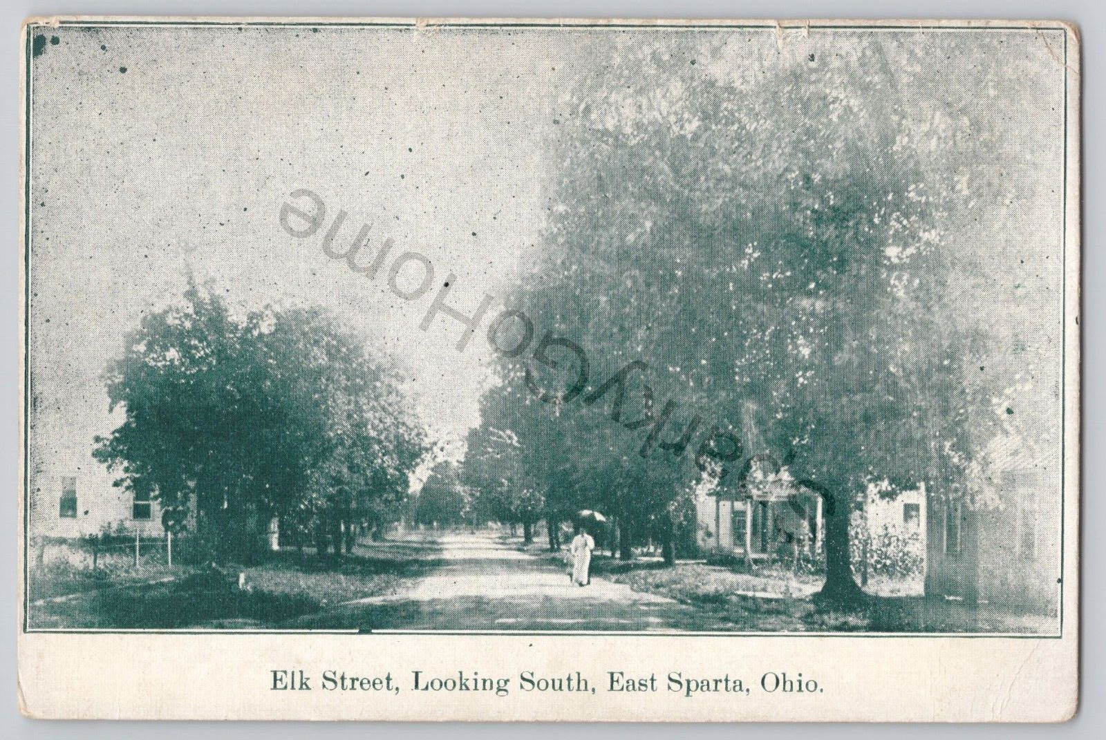 Elk Street, East Sparta Ohio Woman Parasol Pre-1907 Slightly Oversized Postcard