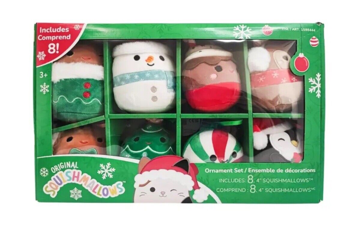 SQUISHMALLOWS CHRISTMAS 4” ORNAMENTS 8 PACK HOLIDAY COLLECTION 2023 KELLYTOY ✅✅
