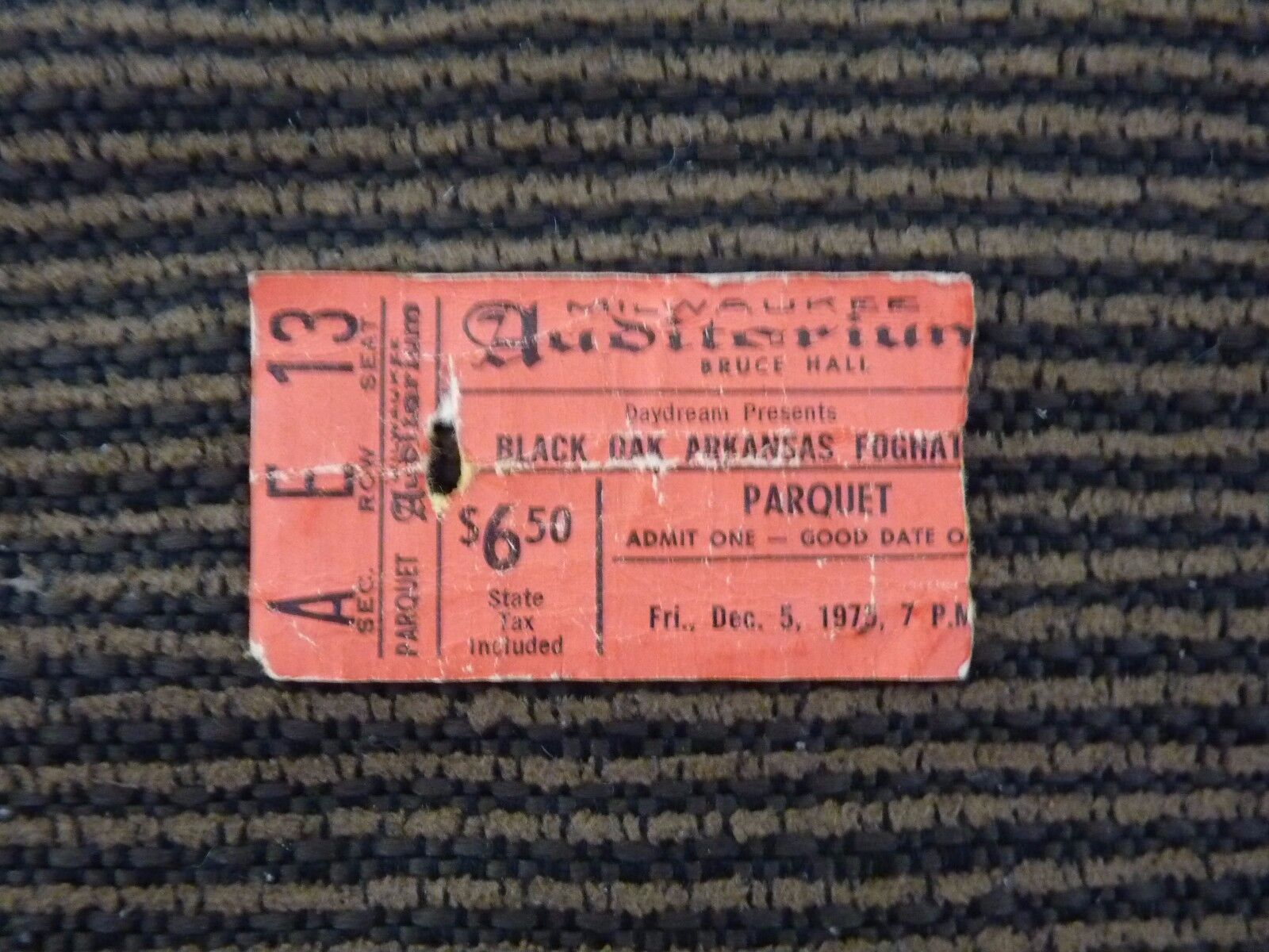 Foghat Dec 5 1973 Black Oak Arkansas Milwaukee Used Concert Ticket Stub