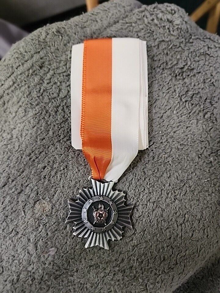 Order of Demolay Masonic Medallion Orange White Ribbon Stars Pendant Vintage