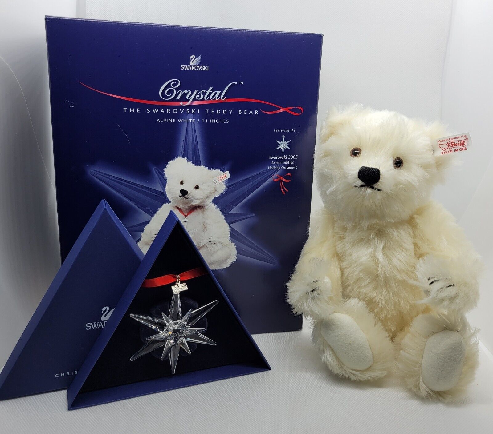 Limited Edition STEIFF Bear with Swarovski 2005 Ornament, In Box, Excellent