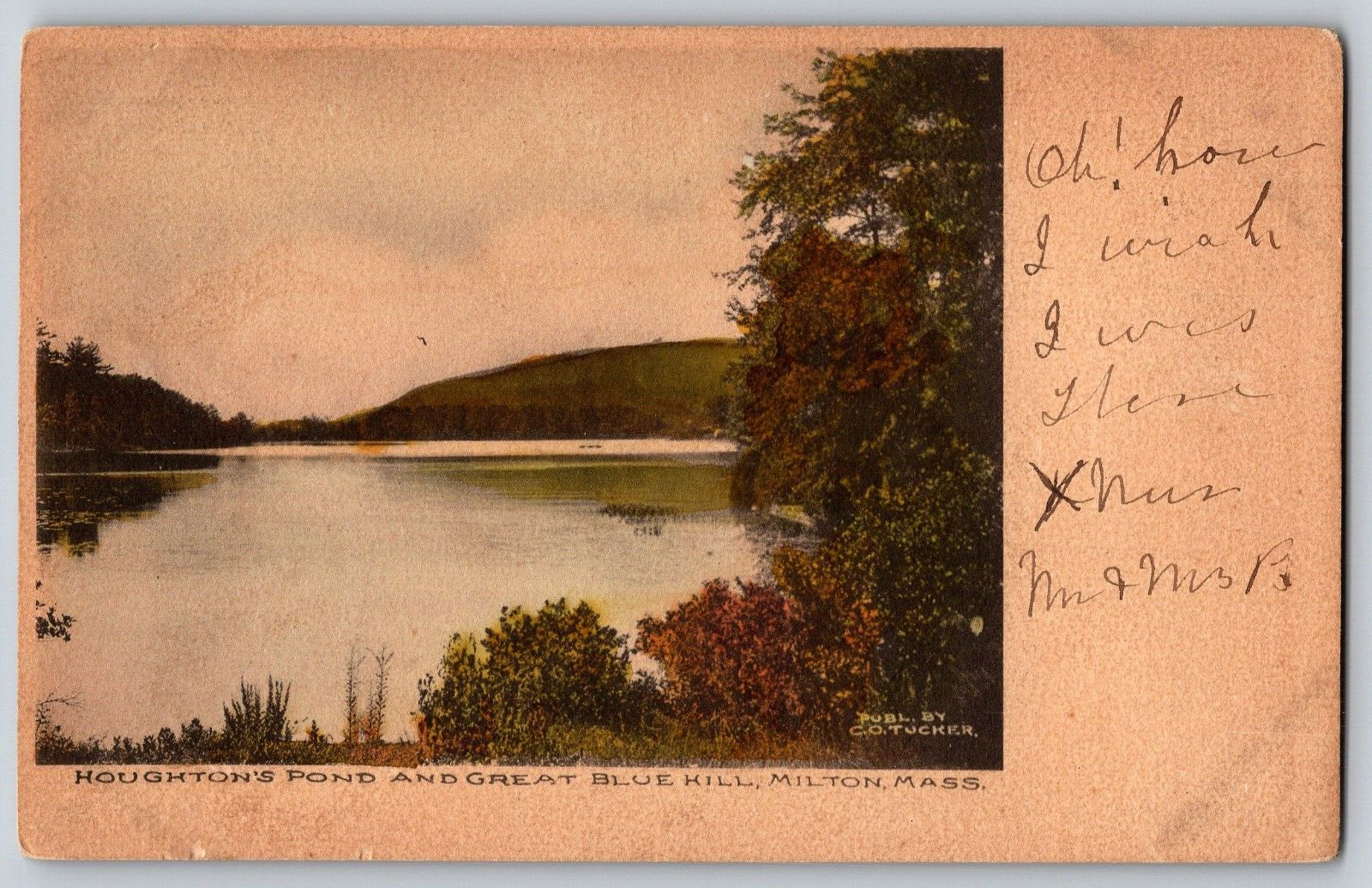 Milton, Massachusetts - Houghton\'s Pond and Great Blue Hill - Vintage Postcard