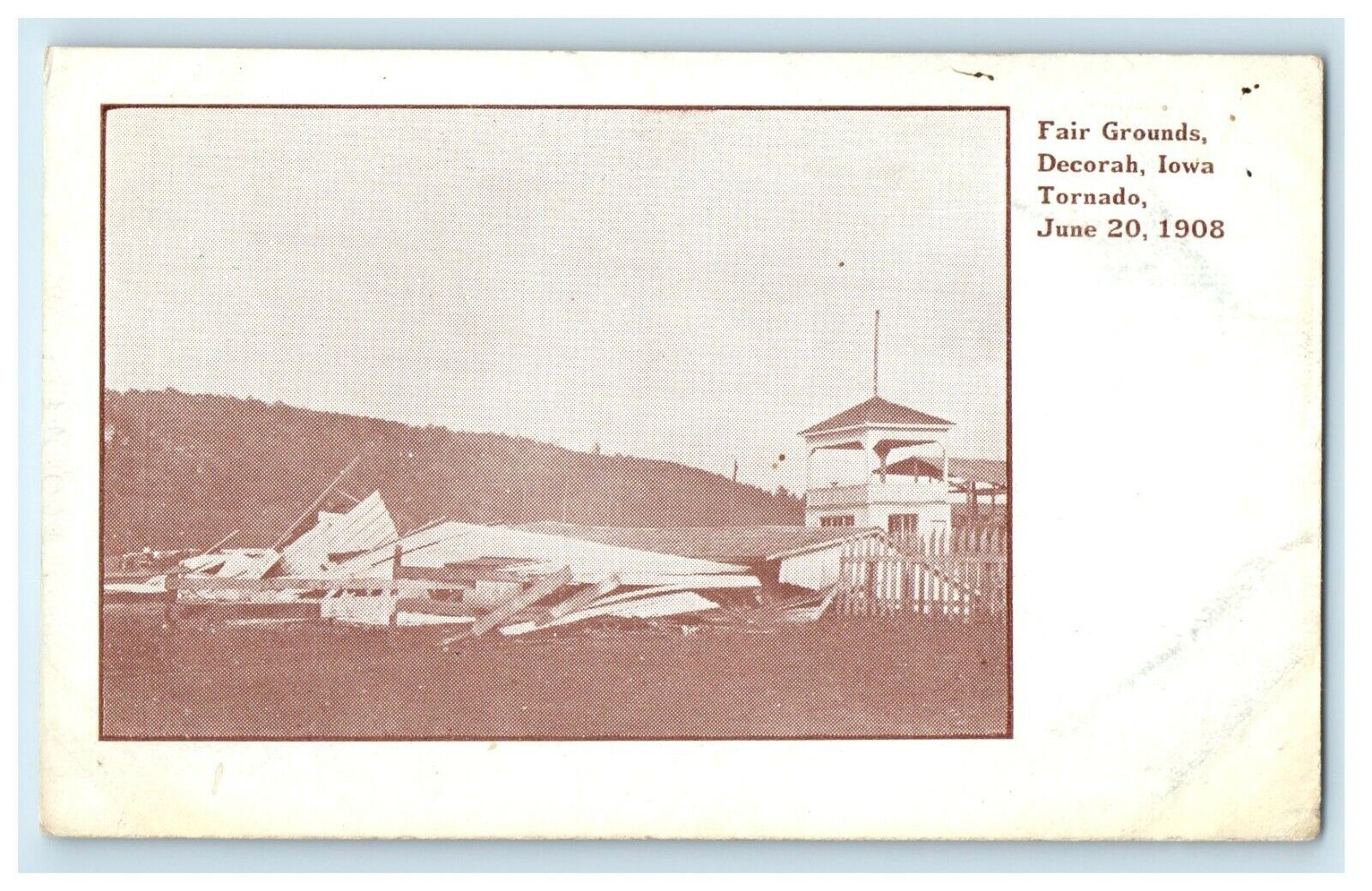 c1910\'s Fair Grounds Decorah Iowa IA, Tornado June 20 1908 Antique Postcard